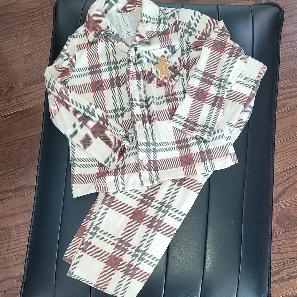Children's Plaid Pajama Set in Cream and Red by